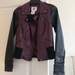 Maroon and black leather jacket